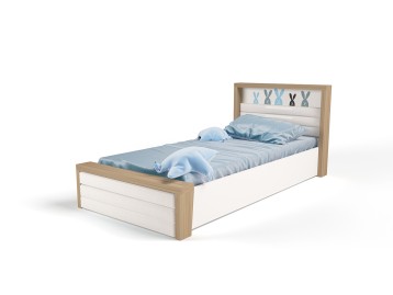Кровать №6 с подъемным механизмом, с мягким изножьем MIX BUNNY голубой