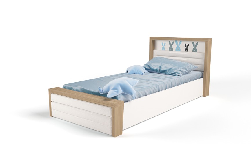 Кровать №6 с подъемным механизмом, с мягким изножьем MIX BUNNY голубой