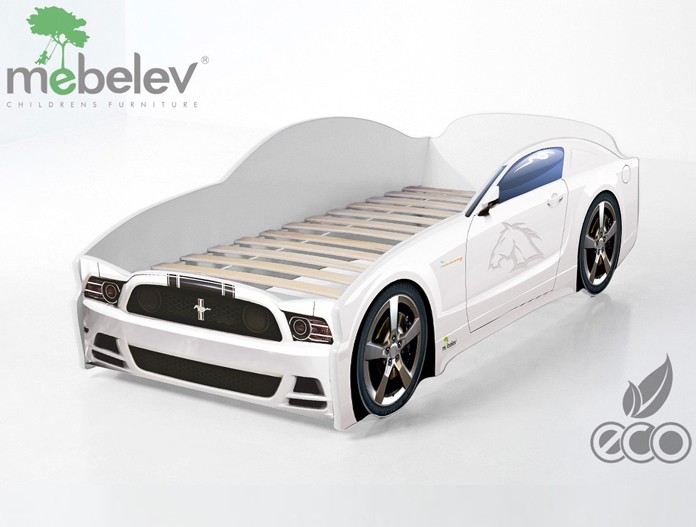 Кровать-машина "Мустанг", белая
