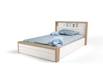 Кровать №6 с подъемным механизмом, с мягким изножьем MIX BUNNY голубой, 190х120 см