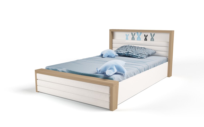 Кровать №6 с подъемным механизмом, с мягким изножьем MIX BUNNY голубой, 190х120 см