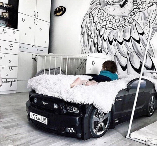 Кровать-машина "Мустанг-Plus", черная