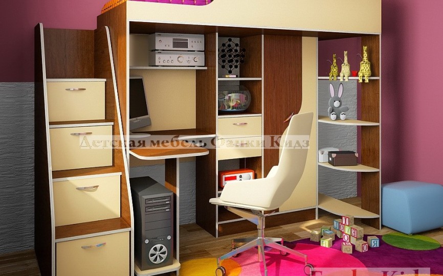 Кровать чердак Фанки Кидз 15 + лестница-комод 13/8СВ