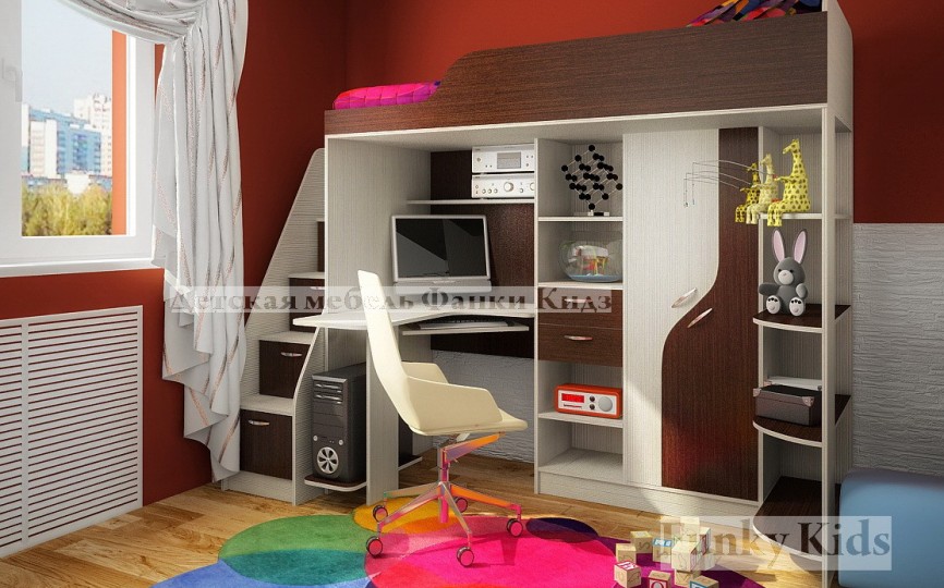 Кровать чердак Фанки Кидз 15 + лестница-комод 13/8СВ