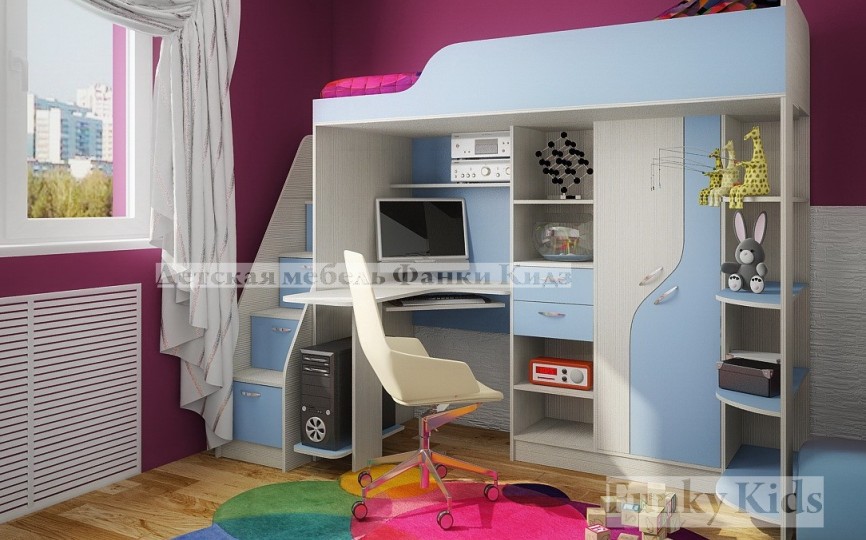 Кровать чердак Фанки Кидз 15 + лестница-комод 13/8СВ