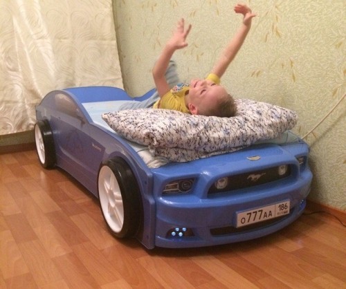 Кровать-машина "Мустанг-Plus", синяя