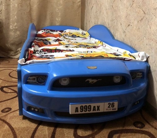 Кровать-машина "Мустанг-Plus", синяя