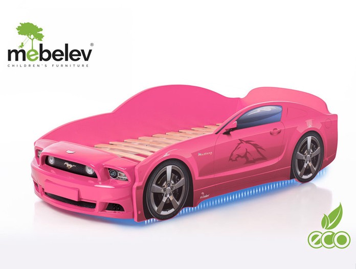 Кровать-машина "Мустанг-Plus", розовая