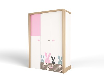 Шкаф 3-х дверный MIX BUNNY розовый