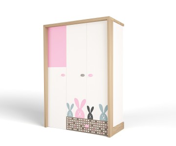 Шкаф 3-х дверный MIX BUNNY розовый
