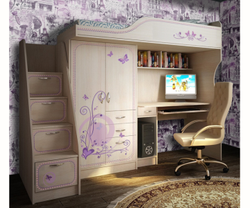 Кровать-чердак 4 + тумба-лестница 13/8 "Фанки Кидз Лилак". Кровать-чердак 4 + тумба-лестница 13/8 "Фанки Кидз Лилак".