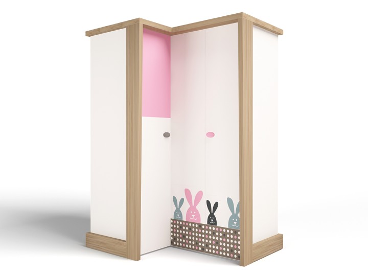 Шкаф угловой, гармошка Микс Банни розовый