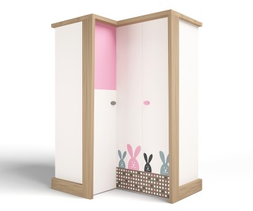 Шкаф угловой, гармошка MIX BUNNY розовый