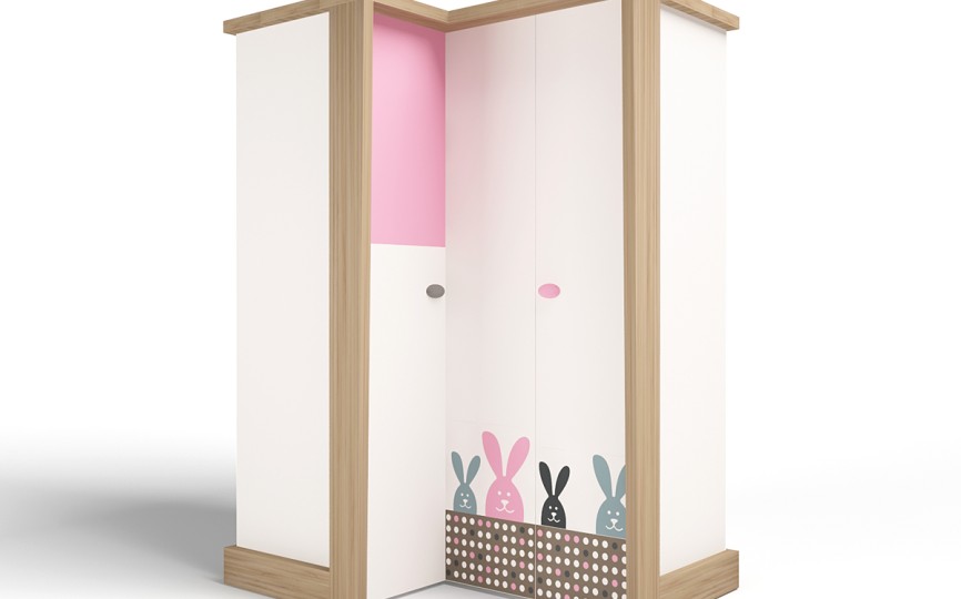 Шкаф угловой, гармошка MIX BUNNY розовый
