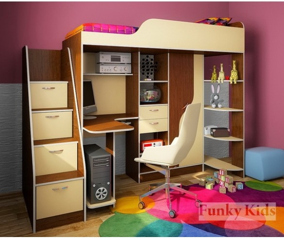 Кровать чердак Фанки Кидз 15 СВ с рабочей зоной