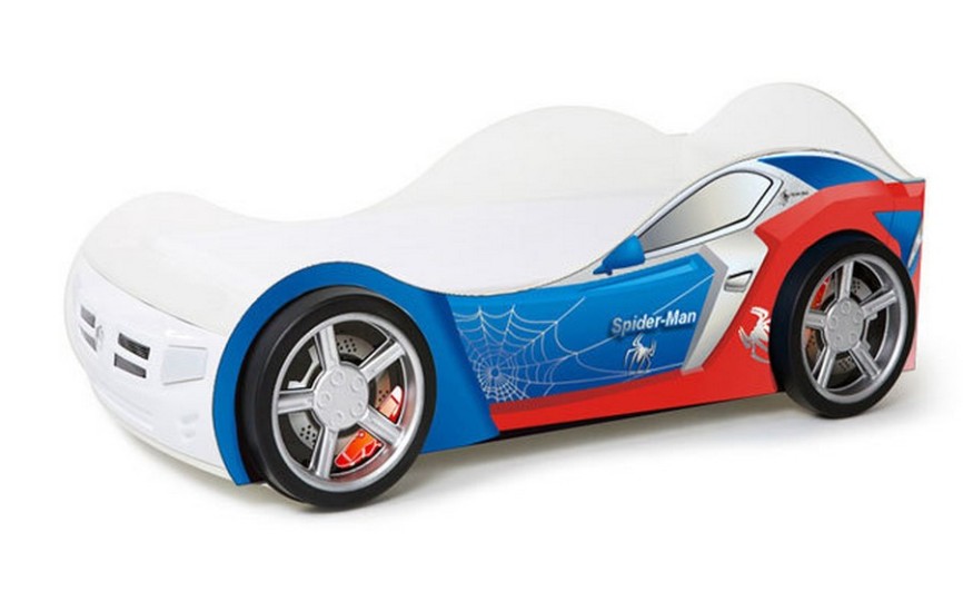 Кровать машина белая "Человек паук" (спал.место 190х90 или 160х90см)