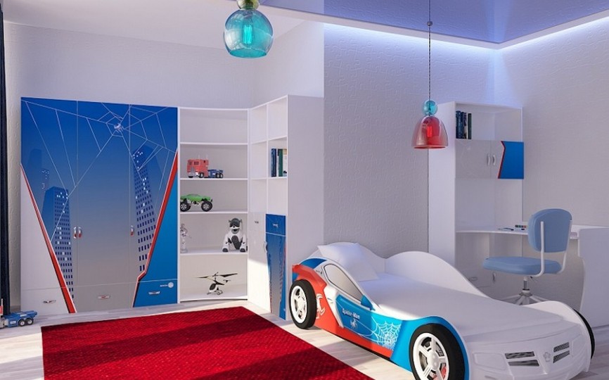 Кровать машина белая "Человек паук" (спал.место 190х90 или 160х90см)