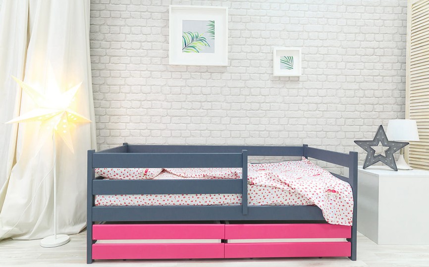 Кровать софа с 2-я ящиками массив березы, цветная, манеж Кровать софа с 2-я ящиками массив березы, цветная, манеж