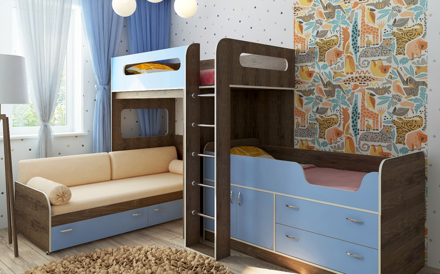 Кровать-чердак 24 + низкая кровать 13/53 + кровать-чердак 9