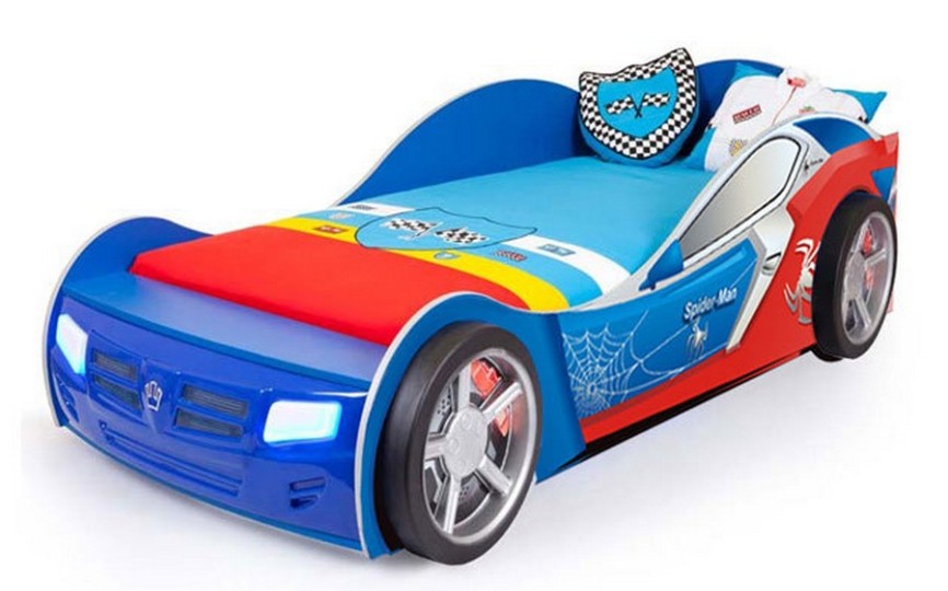 Кровать машина синяя "Человек паук" (спал.место 190х90 или 160х90см)