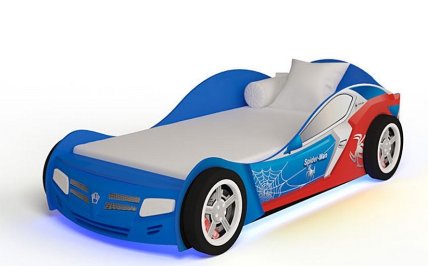 Кровать машина синяя "Человек паук" (спал.место 190х90 или 160х90см)