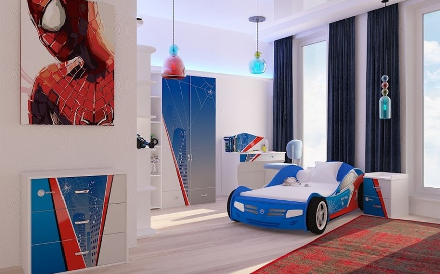 Кровать машина синяя "Человек паук" (спал.место 190х90 или 160х90см)