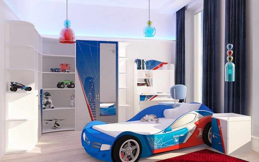 Кровать машина синяя "Человек паук" (спал.место 190х90 или 160х90см)