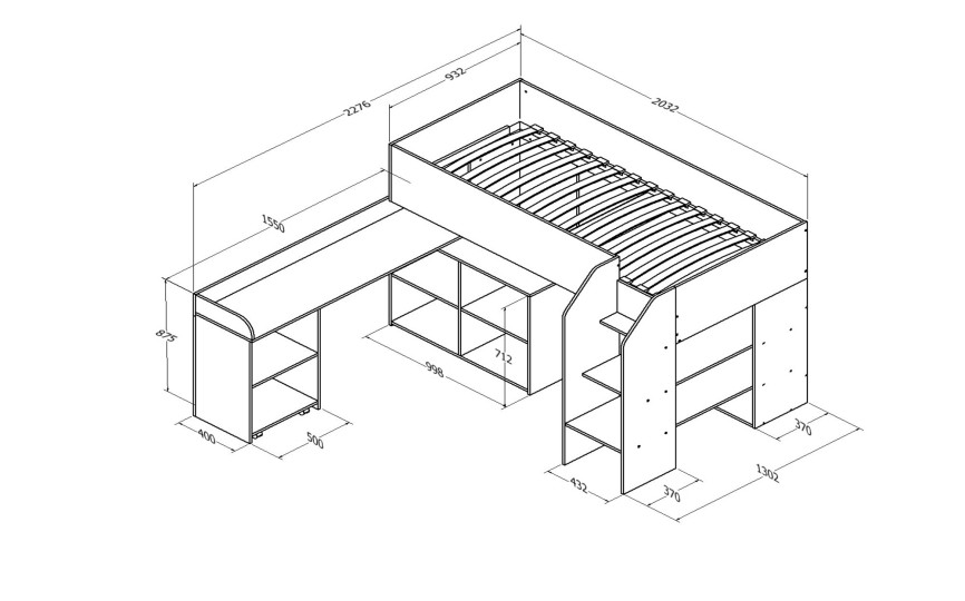 Детская кровать-чердак низкая "Теремок-2 TEXNO" 