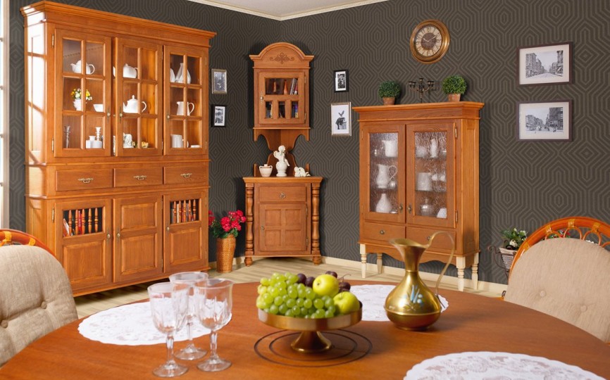 Сервант трехдверный высокий Бьёрт на круглых ножках 1-23