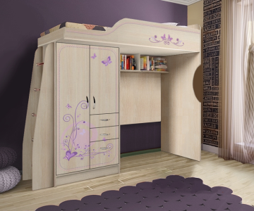 Кровать-чердак с нишей 4/1 "Фанки Кидз Лилак".