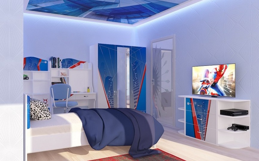 Кровать для мальчиков с кожаным изголовьем белая "Человек паук" (спал.место 190х90 или 160х90см) 