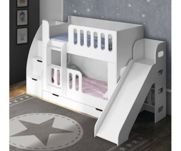 Двухъярусная кровать Сказка ДС-20 с лестницей тумбой и горкой белая Двухъярусная кровать Сказка ДС-20 с лестницей тумбой и горкой белая