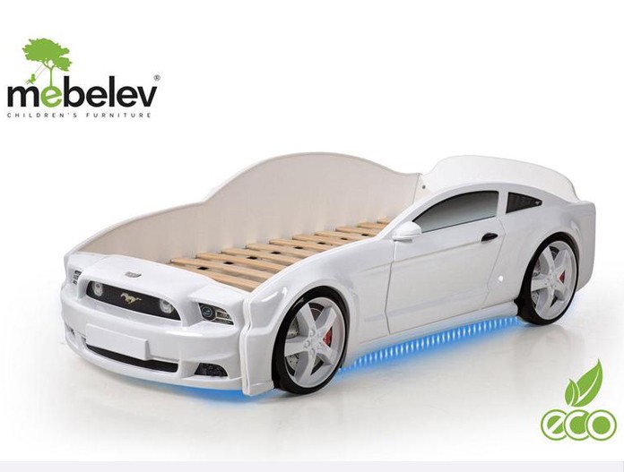 Кровать-машина "Мустанг-3D", белая