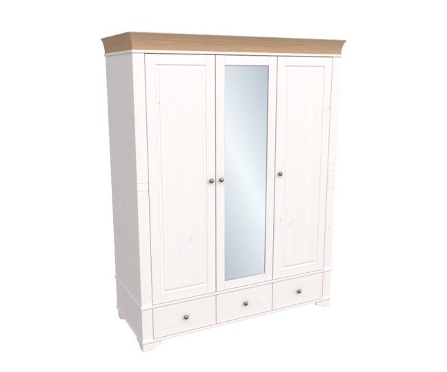 Шкаф 3х дверный "Бейли" с зеркалом белый воск
