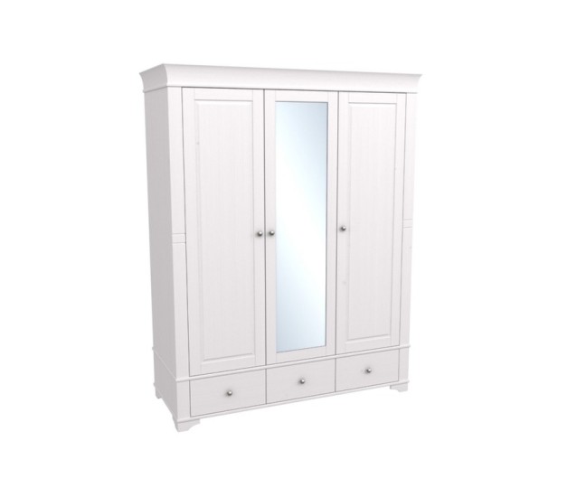 Шкаф 3х дверный "Бейли" с зеркалом белый воск
