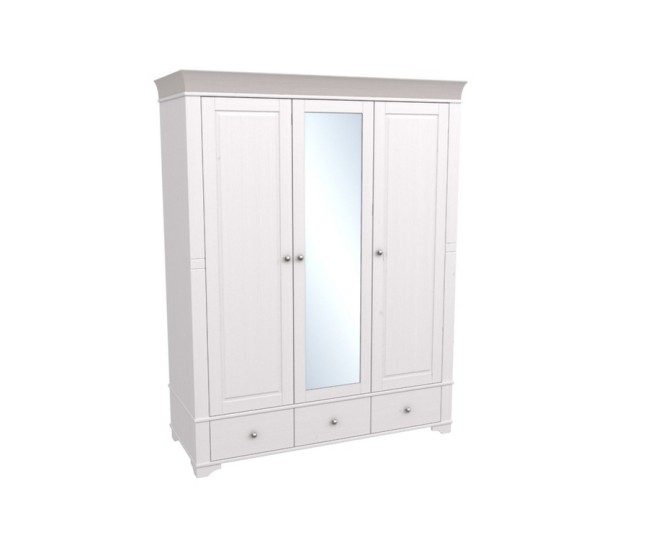 Шкаф 3х дверный "Бейли" с зеркалом белый воск
