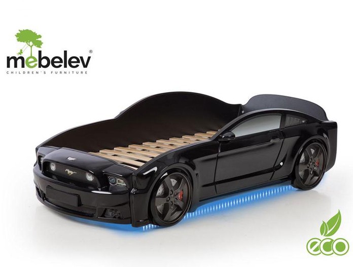 Кровать-машина "Мустанг-3D", черная