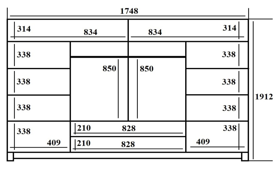 Шкаф 4-х дверный Амбер 11 с двумя лицевыми ящиками Шкаф 4-х дверный Амбер 11 с двумя лицевыми ящиками