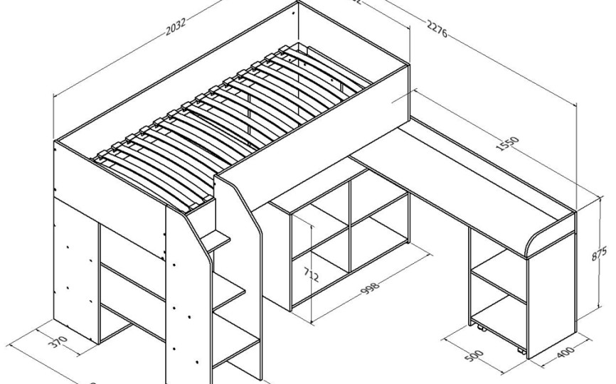 Детская кровать-чердак низкая "Теремок-2 TEXNO" дуб молочный Детская кровать-чердак низкая "Теремок-2 TEXNO" дуб молочный
