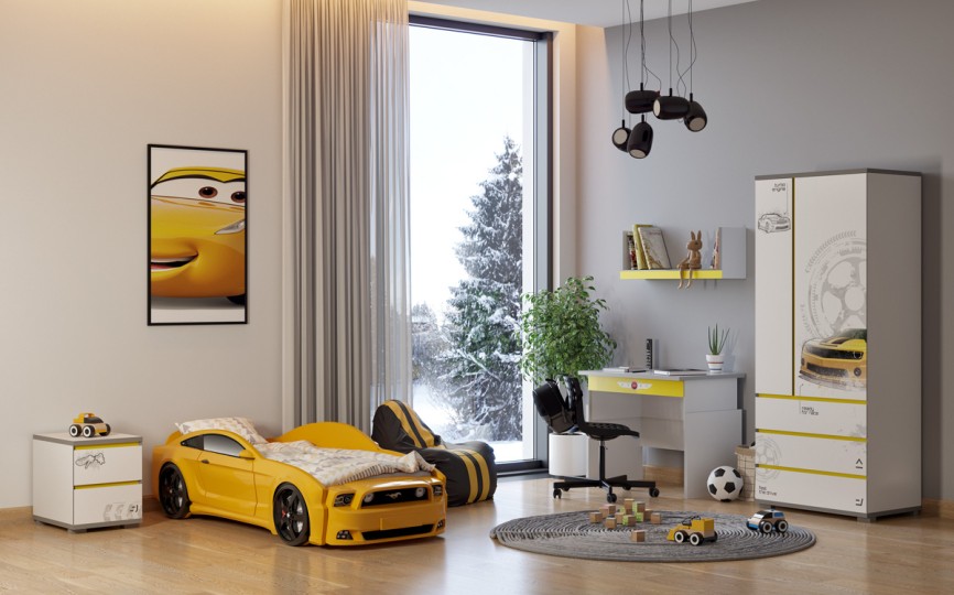 Кровать-машина "Мустанг-3D", желтая