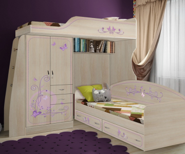 Кровать-чердак 4/1 + низкая кровать 13/7 "Фанки Кидз Лилак".