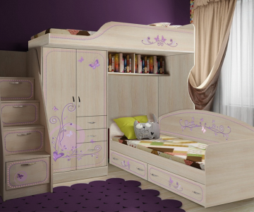 Двухъярусная кровать + тумба-лестница "Фанки Кидз Лилак".
