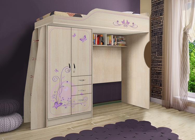 Двухъярусная кровать + тумба-лестница "Фанки Кидз Лилак".