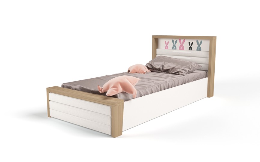 Кровать №6 с подъемным механизмом, с мягким изножьем MIX BUNNY розовый