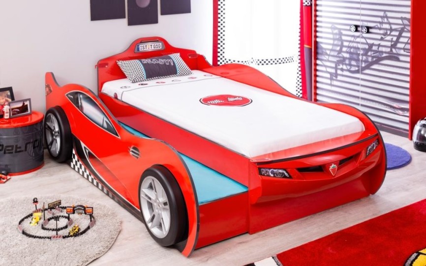 Кровать машина c выдвижной кроватью "COUPE CRB-1310" 190х90/180х90, белая Кровать машина c выдвижной кроватью "COUPE CRB-1310" 190х90/180х90, белая