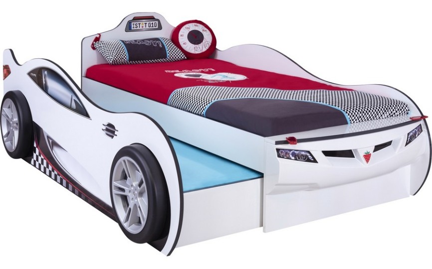 Кровать машина c выдвижной кроватью "COUPE CRB-1310" 190х90/180х90, белая Кровать машина c выдвижной кроватью "COUPE CRB-1310" 190х90/180х90, белая