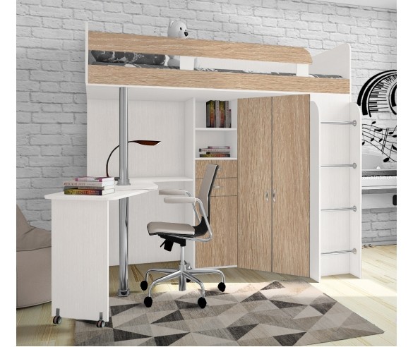 Детская кровать-чердак с рабочей зоной, 200х80 см "Фанки Соло 2" (Азбука Мебели)