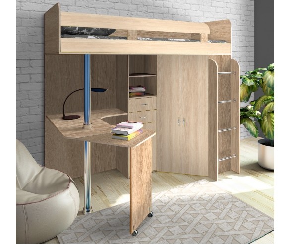 Детская кровать-чердак с рабочей зоной, 200х80 см "Фанки Соло 2" (Азбука Мебели)