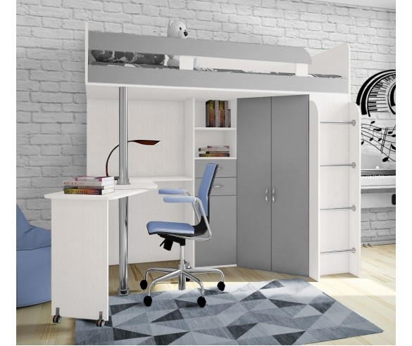 Детская кровать-чердак с рабочей зоной, 200х80 см "Фанки Соло 2" (Азбука Мебели)