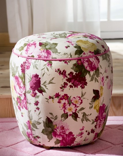 Пуфик SUMMER круглый, обивка розовые цветы AKS-3404 